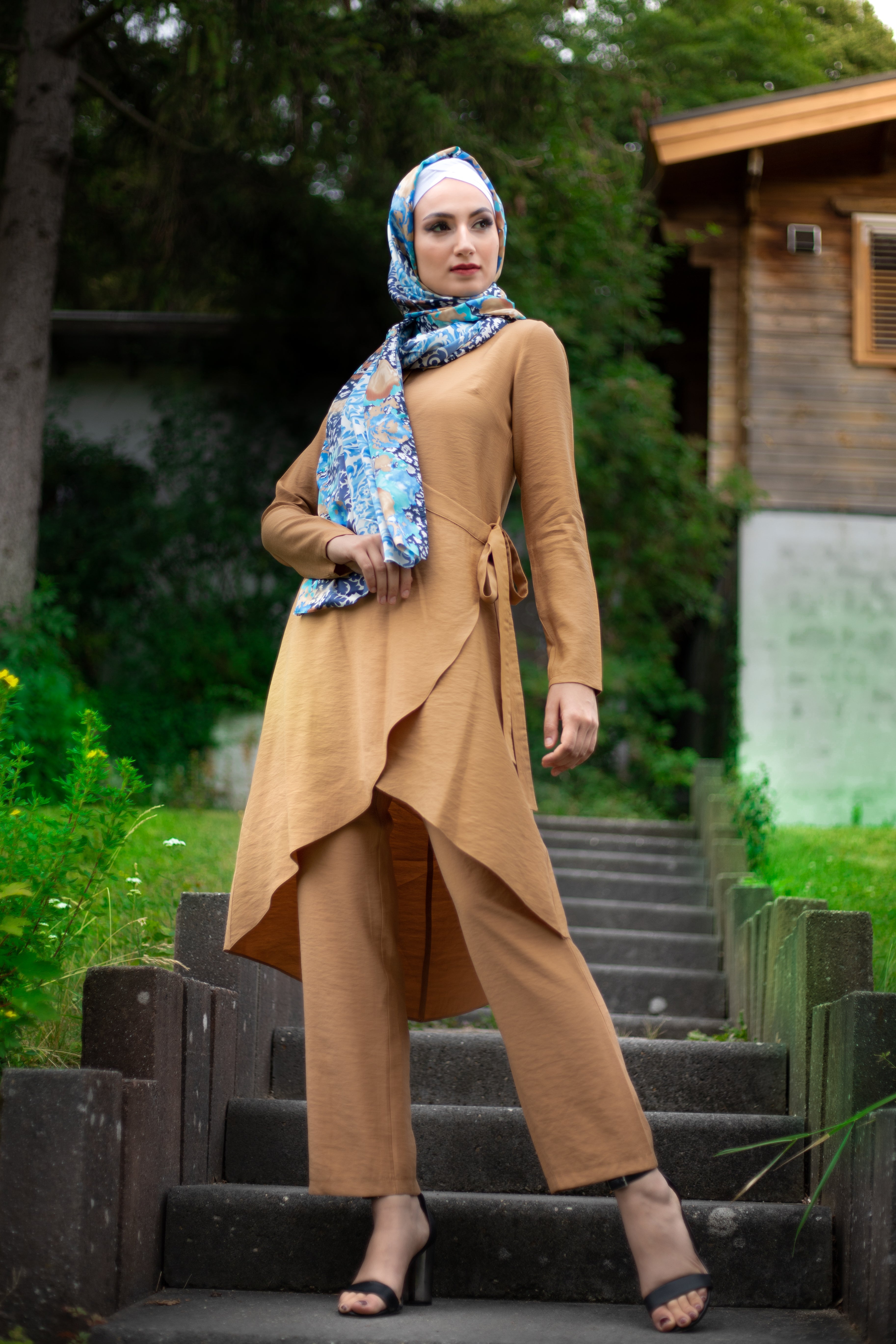 Elegant Puane Suit | Camel Color - E-Modesta#Hijab_fashion#