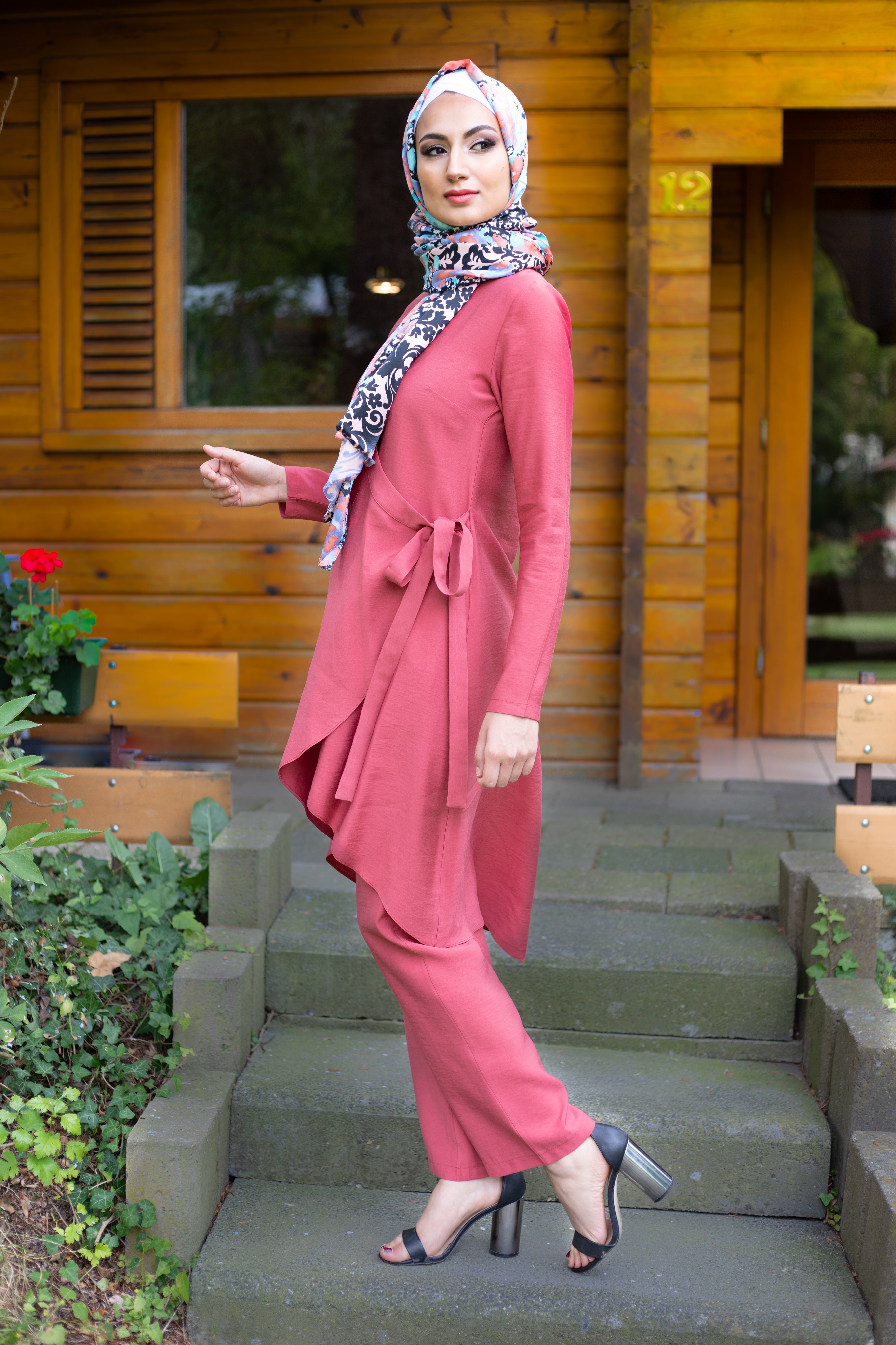 Elegant Puane Suit | Cranberry Color - E-Modesta#Hijab_fashion#