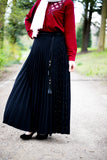 SALE Pleated Maxi Skirt | Black Color | Pearls on One Side - E-Modesta
