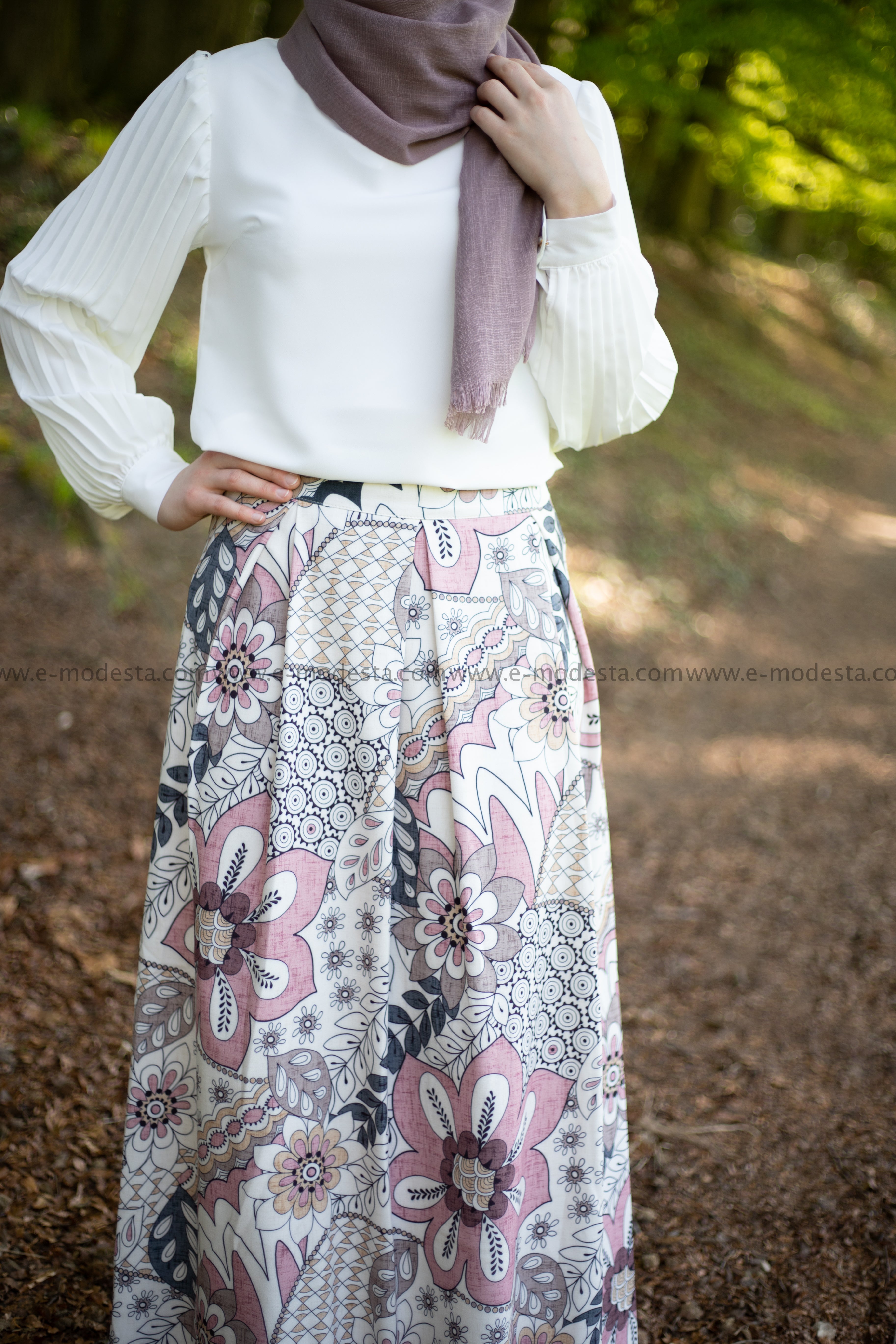 Maxi Floral Skirt | Pink & Purple | Lined from Inside - E-Modesta