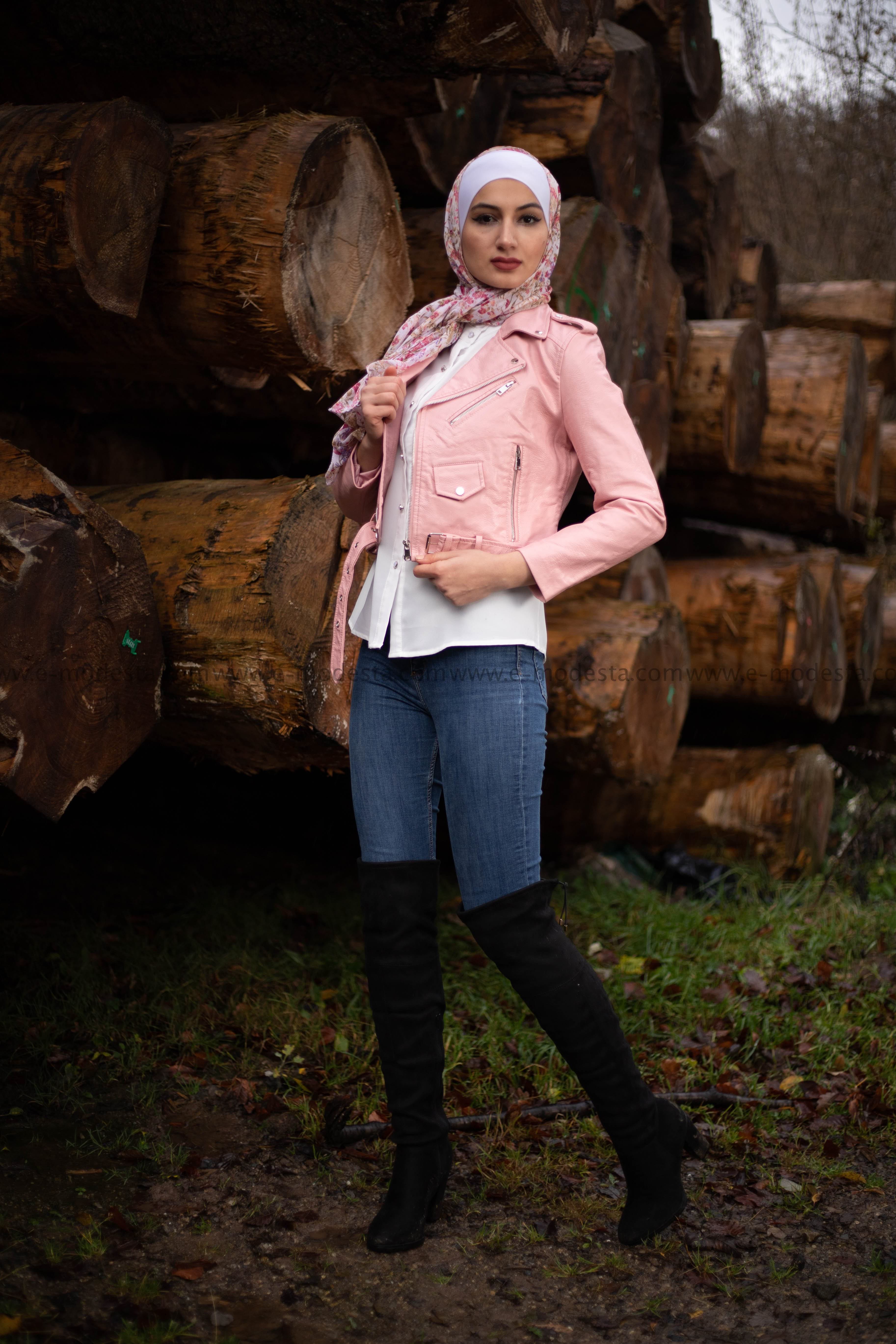SALE | Leather Short Jacket - Pink Color - E-Modesta