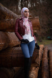 Leather Short Jacket - Wine Red Color - E-Modesta