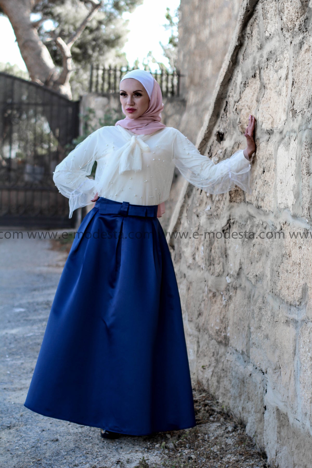 SALE Color Long High Waist Modest Maxi Skirt - Soft Satin - E-Modesta