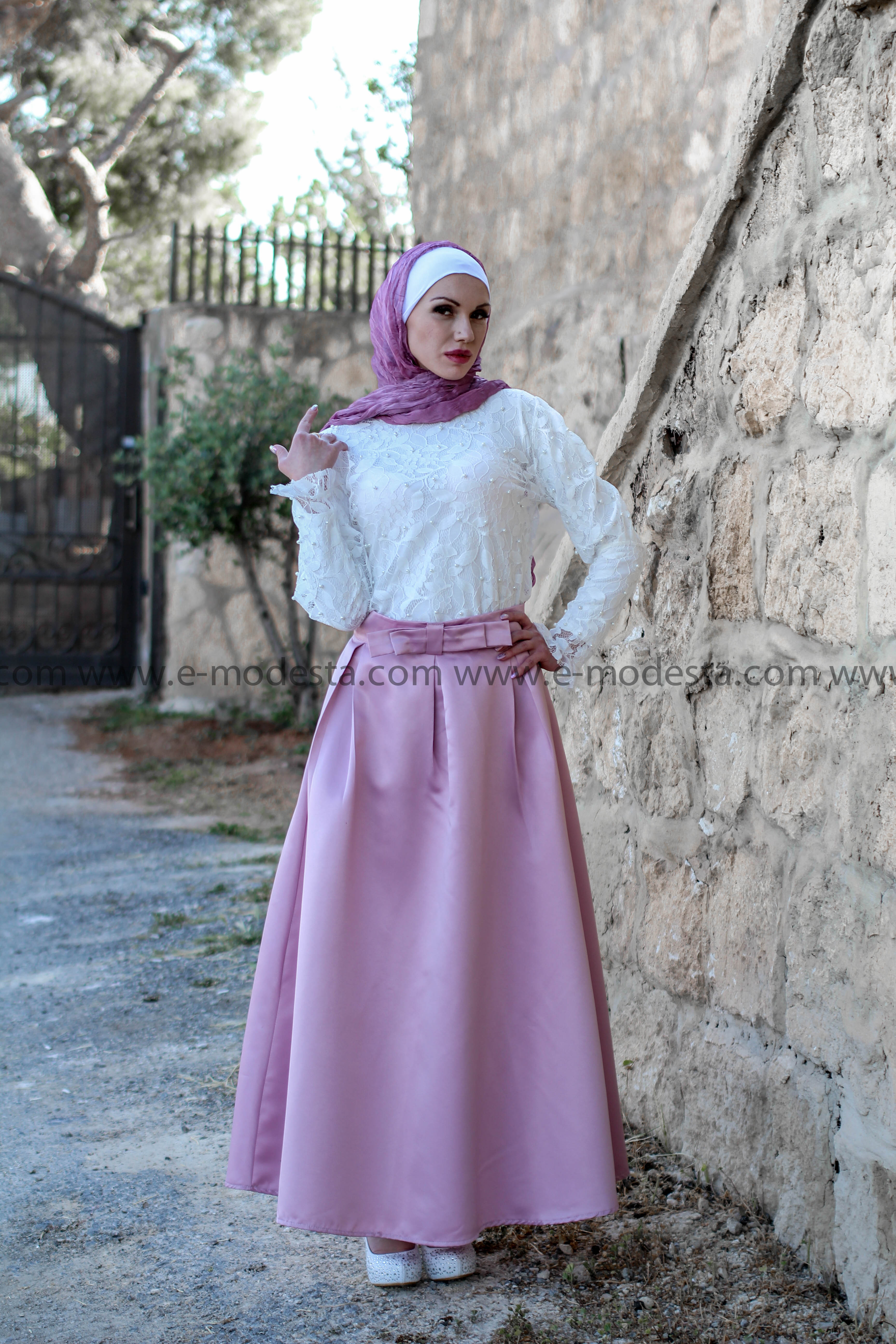 Solid Color Long High Waist Modest Maxi Skirt - Soft Satin - E-Modesta