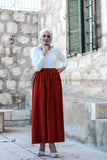 Simple Casual Skirt with Belt - Brick Red - E-Modesta