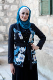 Mid-length Blazer with Vintage Blue Floral Print - E-Modesta