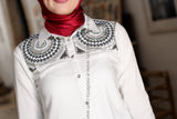 Mid-Length Shirt with Beads and Rhinestone Embroidery - E-Modesta