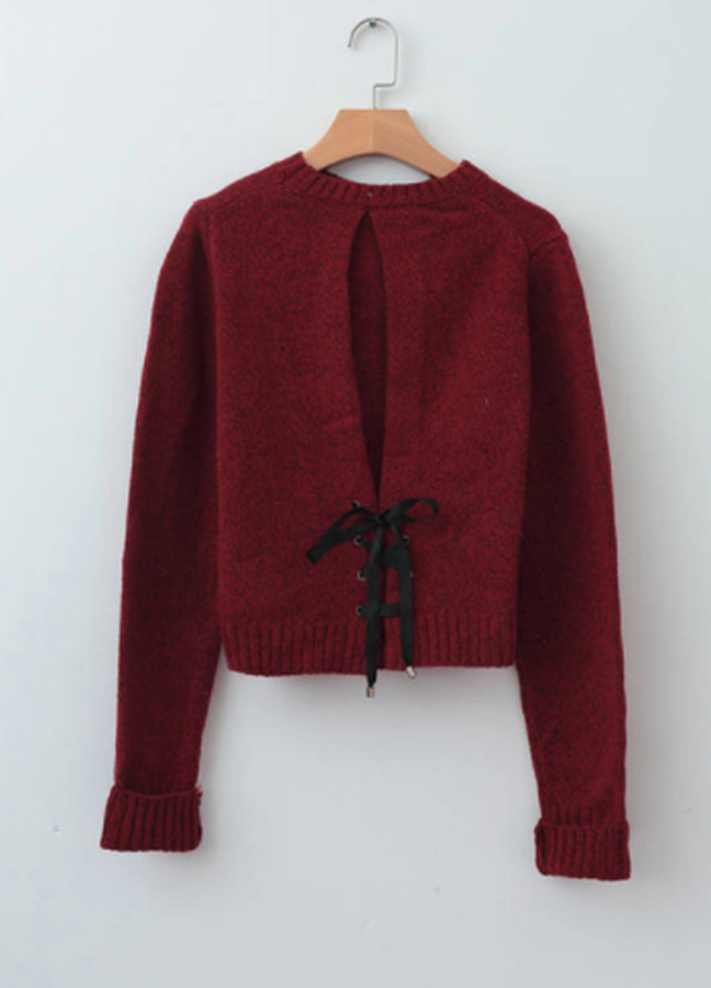 Winter Pullover with Back Tie and Bowknot - E-Modesta